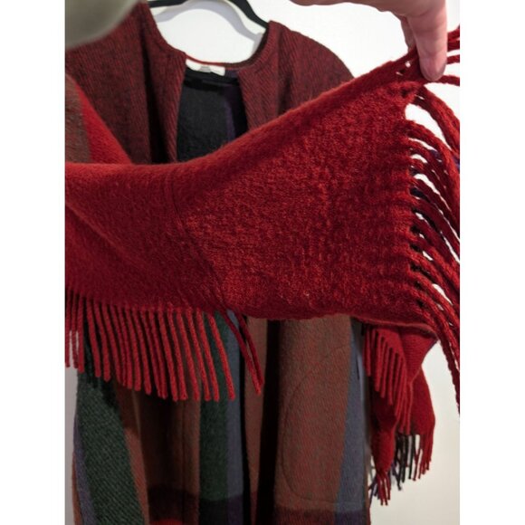 VTG Robben Alexander NY Red Purple Black Wool Plaid Long Fringe Duster Coat Med - Picture 7 of 14